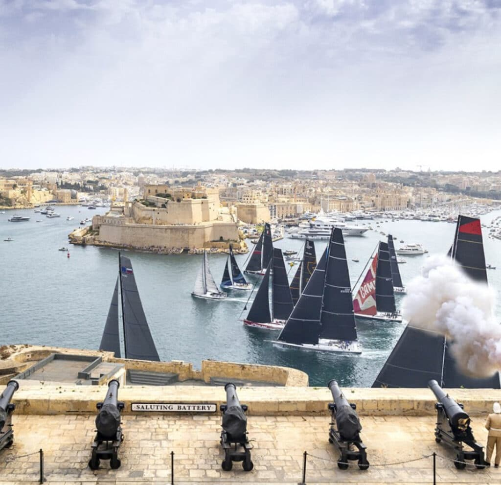 Rolex Middle Sea Race start from Valletta's Saluting Battery overlooking Grand Harbour